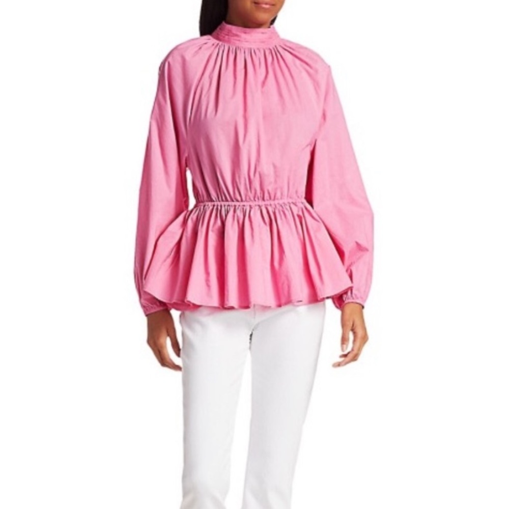 RHODE Pink High-Neck Ruffled Peplum Blouse